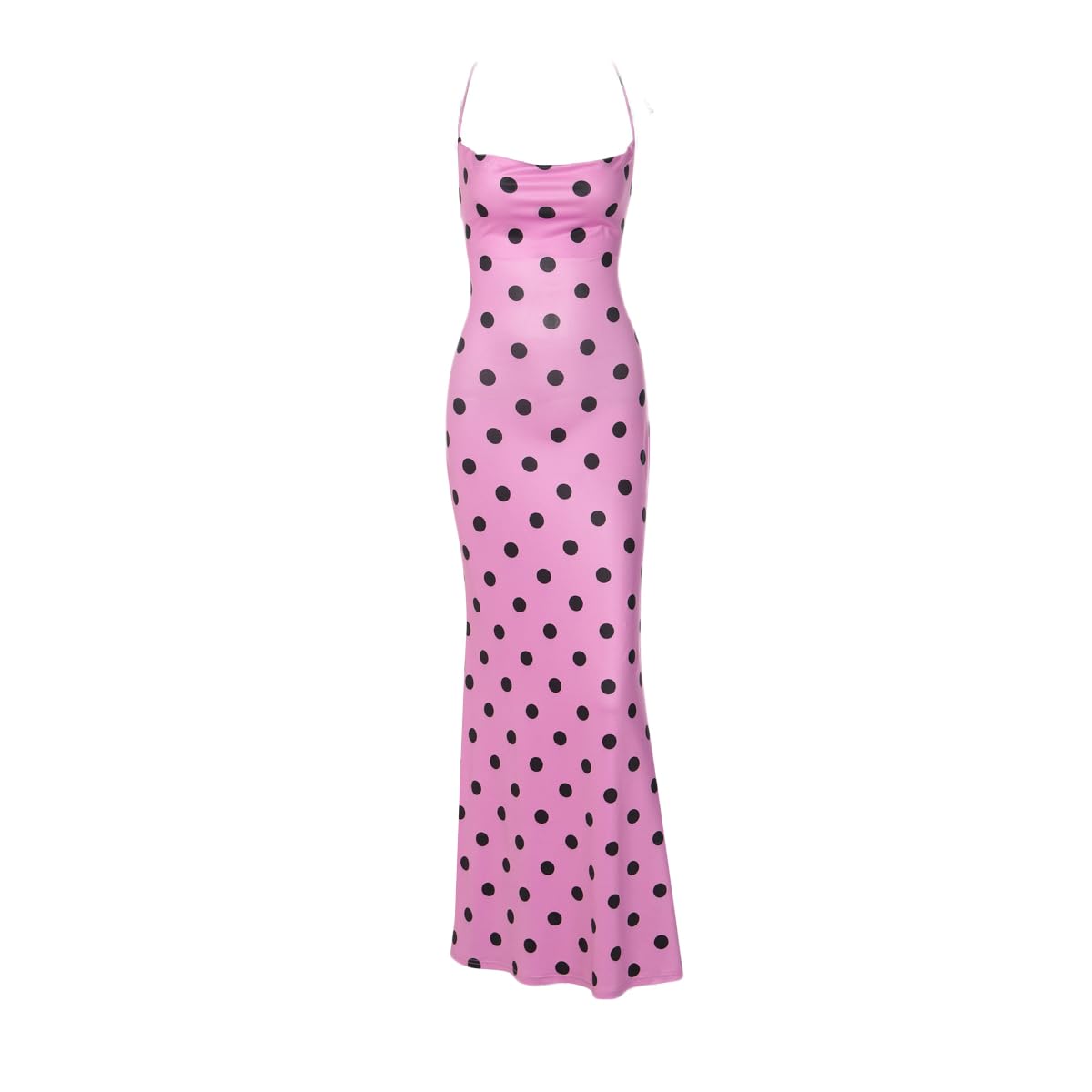 SOLILOQUY Women Polka Dot Maxi Dress Spaghetti Strap Lace Up Backless Bodycon Long Dress Sexy Vacation Cocktail Party Dresses - Image 7