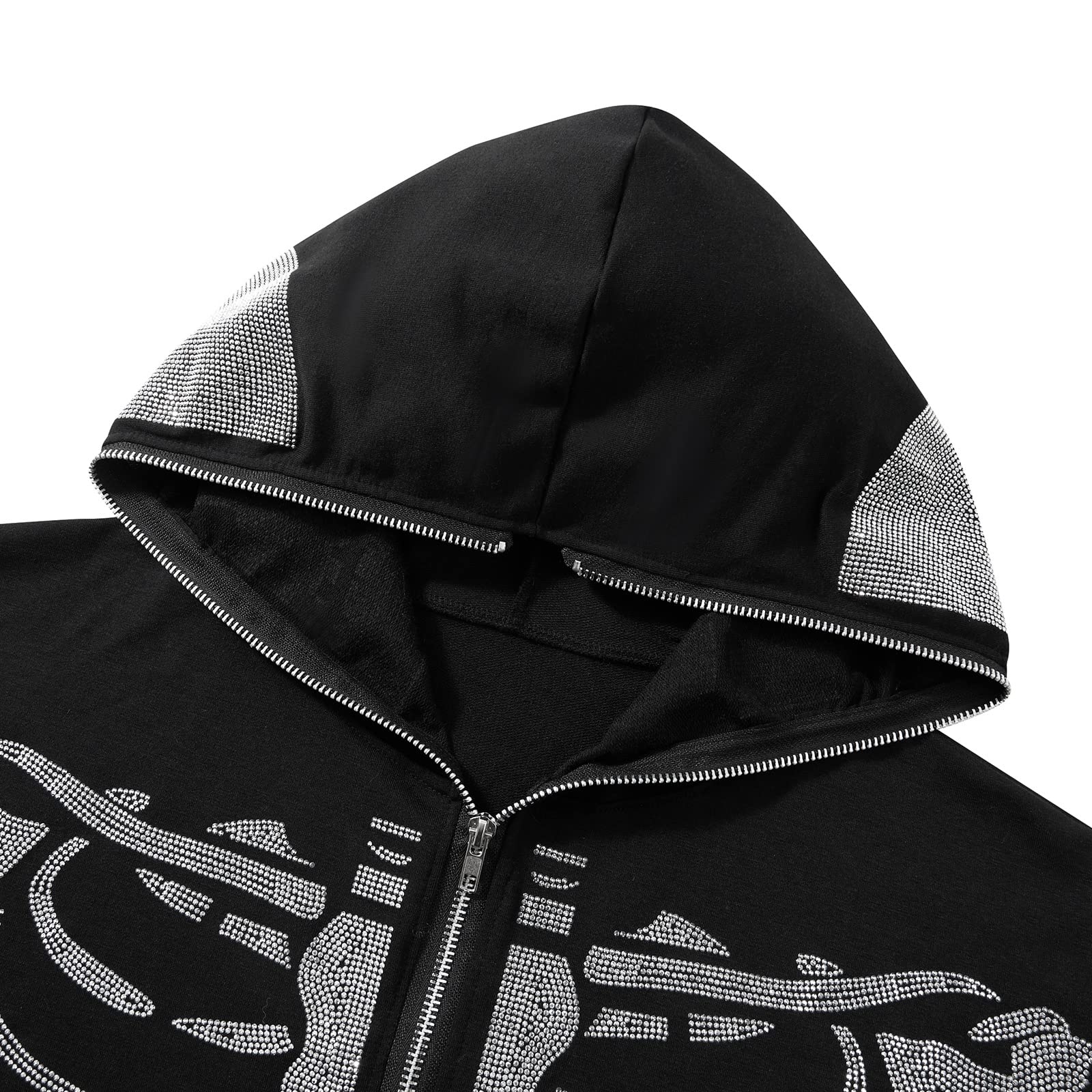 SOLILOQUY Women Y2K Zip-up Hoodie Gothic Rhinestone Graphic Long Sleeve Crop Hooded Jacket Fall Sweatshirt Hoodie Top - Image 4